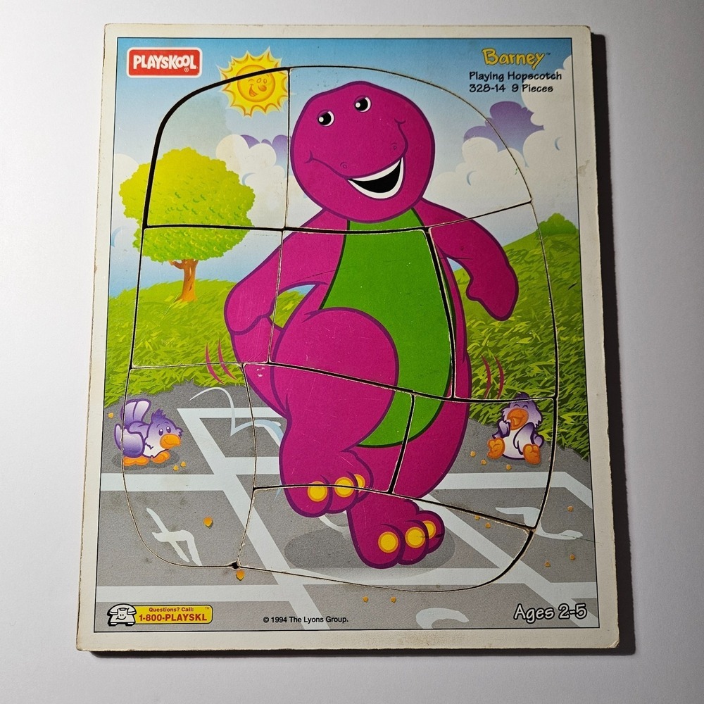 Barney Playing Hopscotch Vintage 1994 Playskool 9 Piece Puzzle 328-14 Ages 2-5